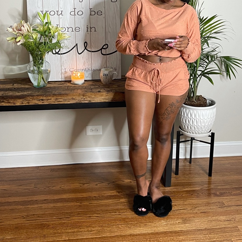 Peach Long Sleeve Two Piece Lounge Set - Picture 10 of 11